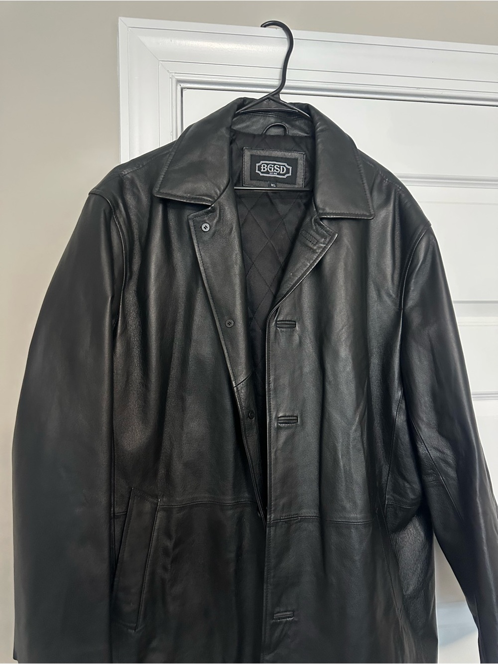 BGSD Men’s Black Leather Three-quarter Coat